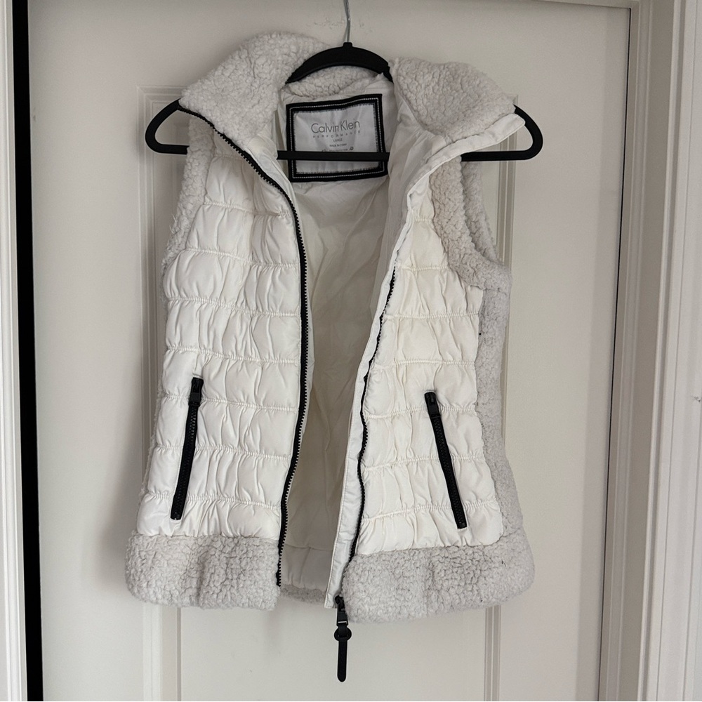 Calvin Klein White Quilted Vest with Sherpa Lining